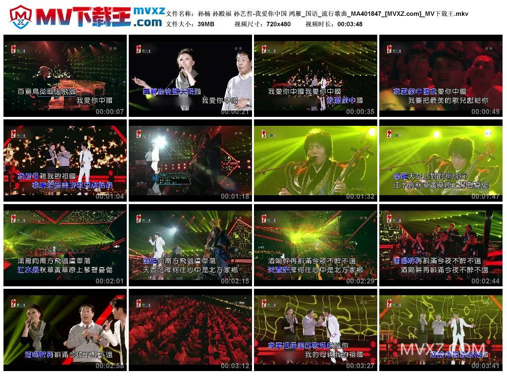 孙楠 孙殿福 孙艺哲-我爱你中国 鸿雁_国语_流行歌曲_MA401847